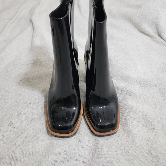 Melissa Classic Chunky Heel Waterproof Rain Boots Square Toe Wellie Black Size 6 - Picture 3 of 16